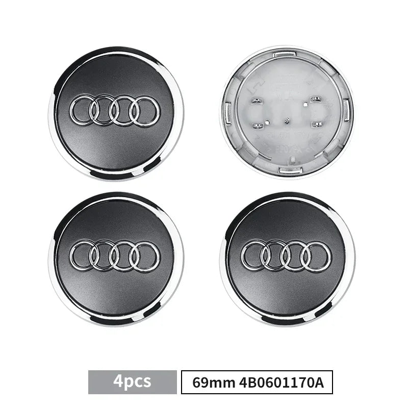 For Audi A8 A5 A6 C5 C6 C7 A7 A1 A3 A4 B5 Q3 Q5 Q7 TT 4pcs 60mm 61mm 68mm 69mm Car Wheel Hub Center Caps Rim Cover Accessories