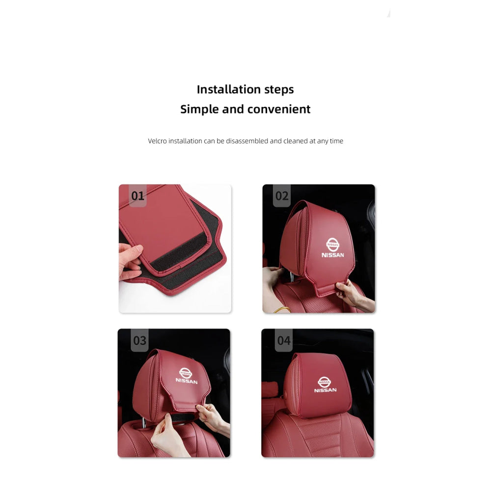 Leather Car Headrest Cover Front Rear Seat Pillow Protective Set For Nissan Sylphy N7 Teana Qashqai Note J10 J11 Navara Juke GTR
