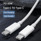 Cable USB tipo C a USB tipo C, Cable de datos de carga rápida, PD, 60W, para Iphone 15, 15Pro, Huawei, Samsung, Xiaomi, línea de datos, negro, blanco, 1M, 2M, 3M