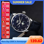Sugess Moonphase Watch of Men 40mm Automatic Mechanical Wristwatches Origin ST2528 Movement Stainless Steel Blue Sandstone Dials