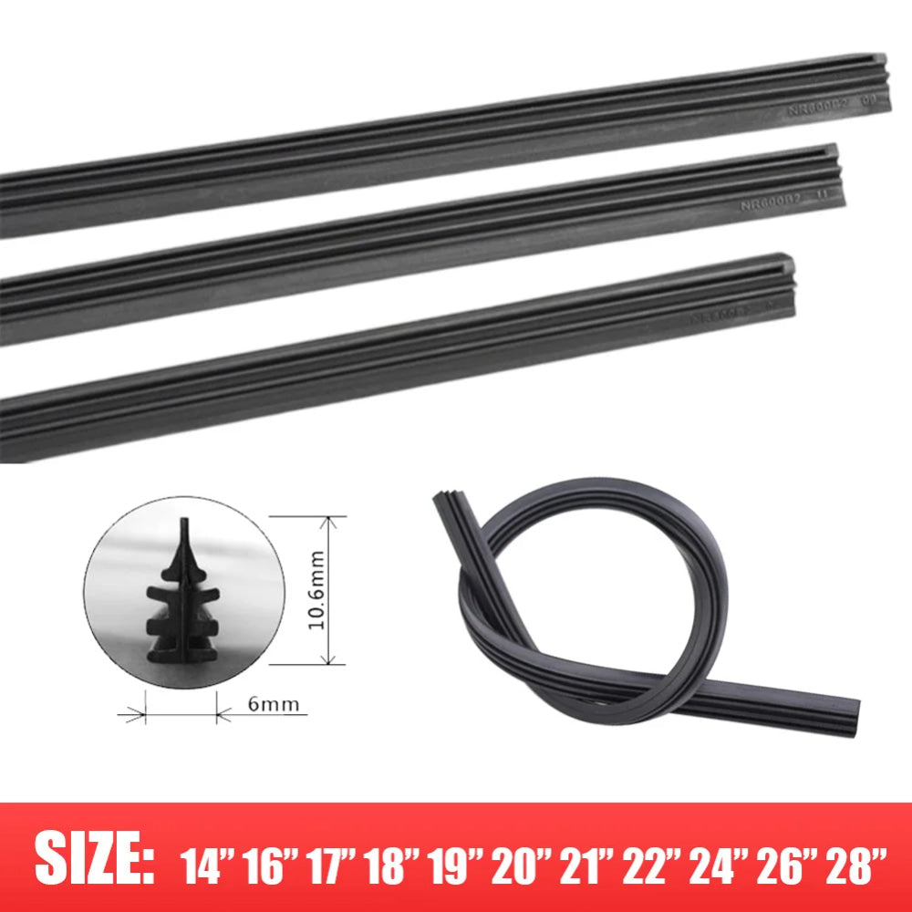 14" - 28" Car Wiper Blade Windscreen Wipers Insert Natural Rubber Strip 6mm Windscreen FR Wipe Car Accessories