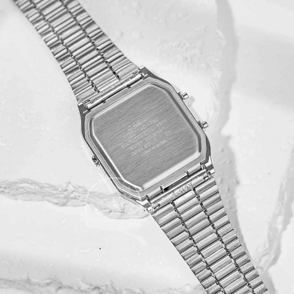Casio Men's Watch Dual Display Screen Retro Style Personalized Dial Design Quartz Movement Water Resistant AQ-230A-