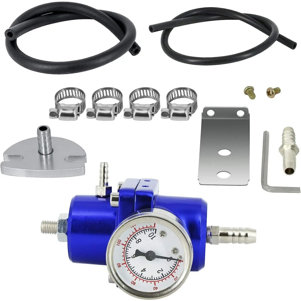 Universal 1Set Adjustable Fuel Pressure Regulator + Gauge+ Fitting Kit Aluminum Black Blue Red Silver