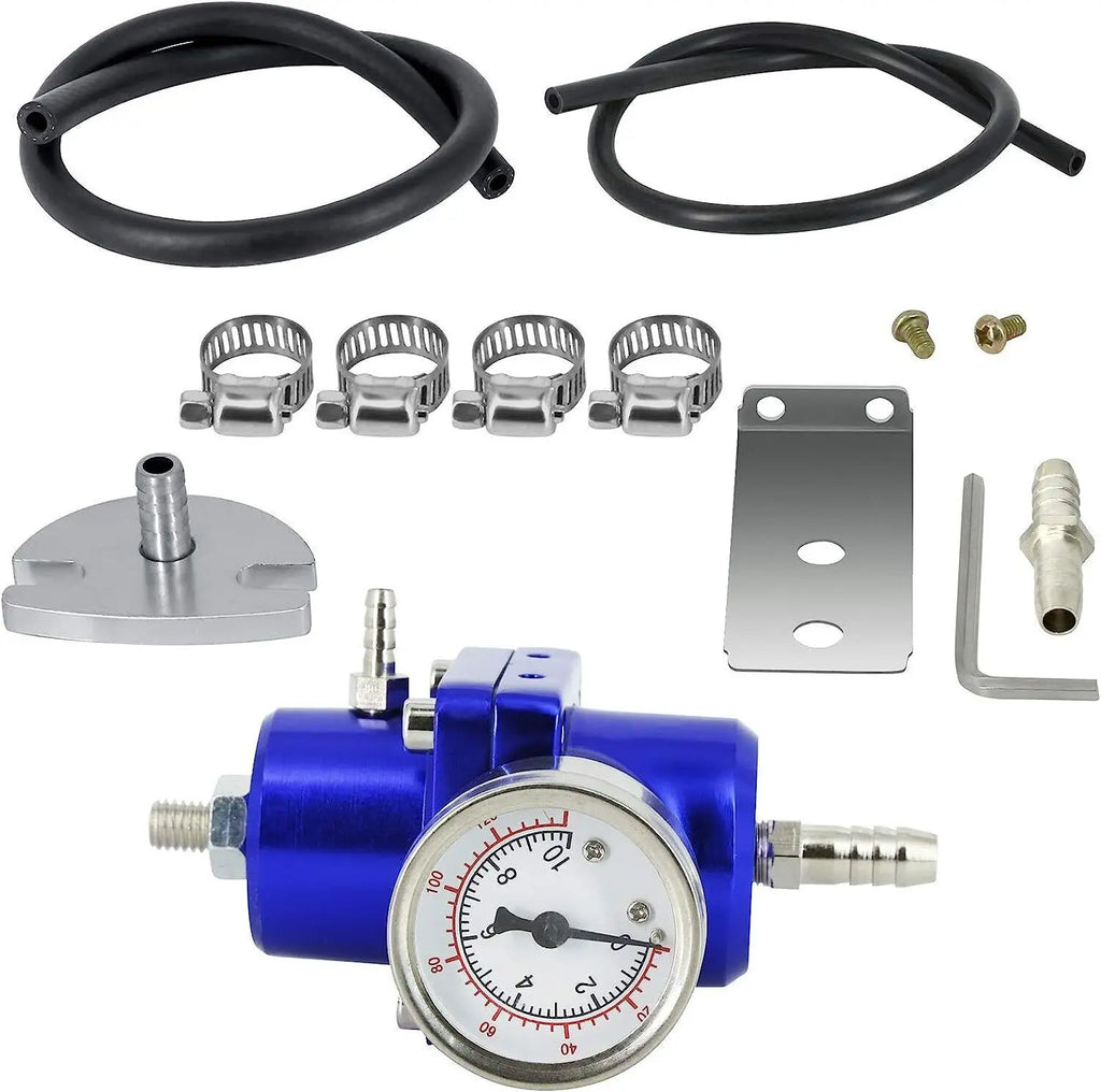 Universal 1Set Adjustable Fuel Pressure Regulator + Gauge+ Fitting Kit Aluminum Black Blue Red Silver