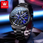 OLEVS Mens Watch Quartz Watch Original Rotatable Wheel Hub Dial Fashion Trend Waterproof Luminous Stainless Steel Reloj 9937
