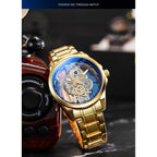TPW Hot Trendy Fashion Wholesale Men Golden Black Blue Skeleton NOT Automatic Watch Quartz Wrist Watches Luxury 2024