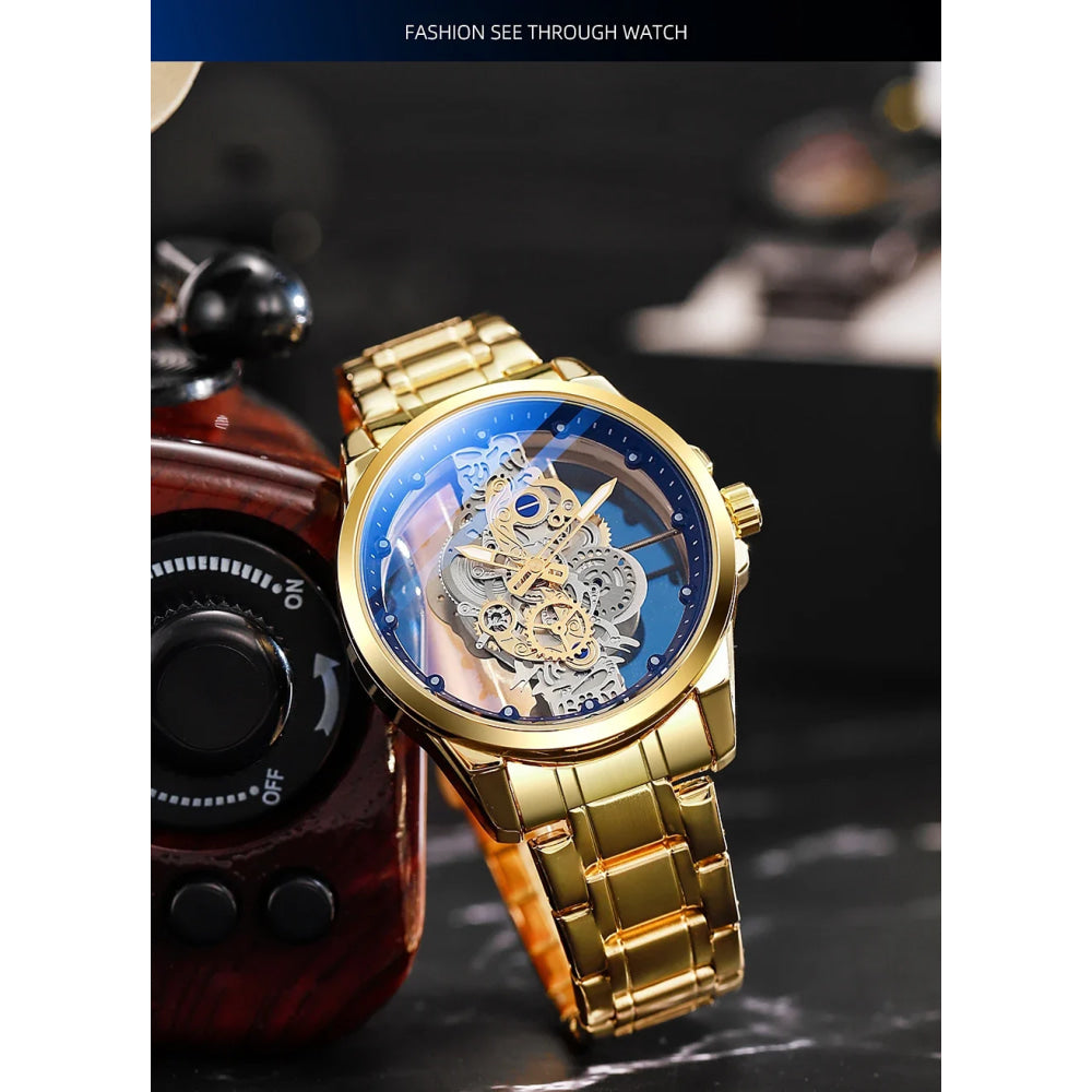 TPW Hot Trendy Fashion Wholesale Men Golden Black Blue Skeleton NOT Automatic Watch Quartz Wrist Watches Luxury 2024