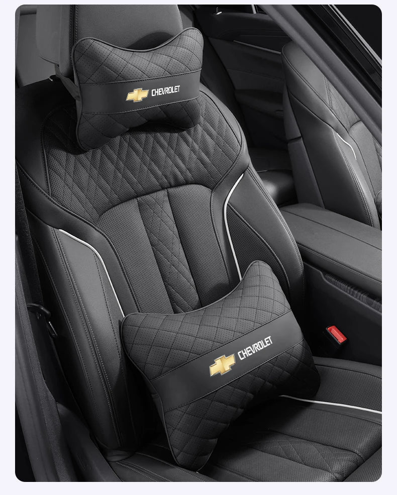 Nappa Leather Car Headrest Neck Pillow Waist Cushioning For Chevrolet Spark Captiva Cruze Malibu Equinox Trax Camaro Blazer
