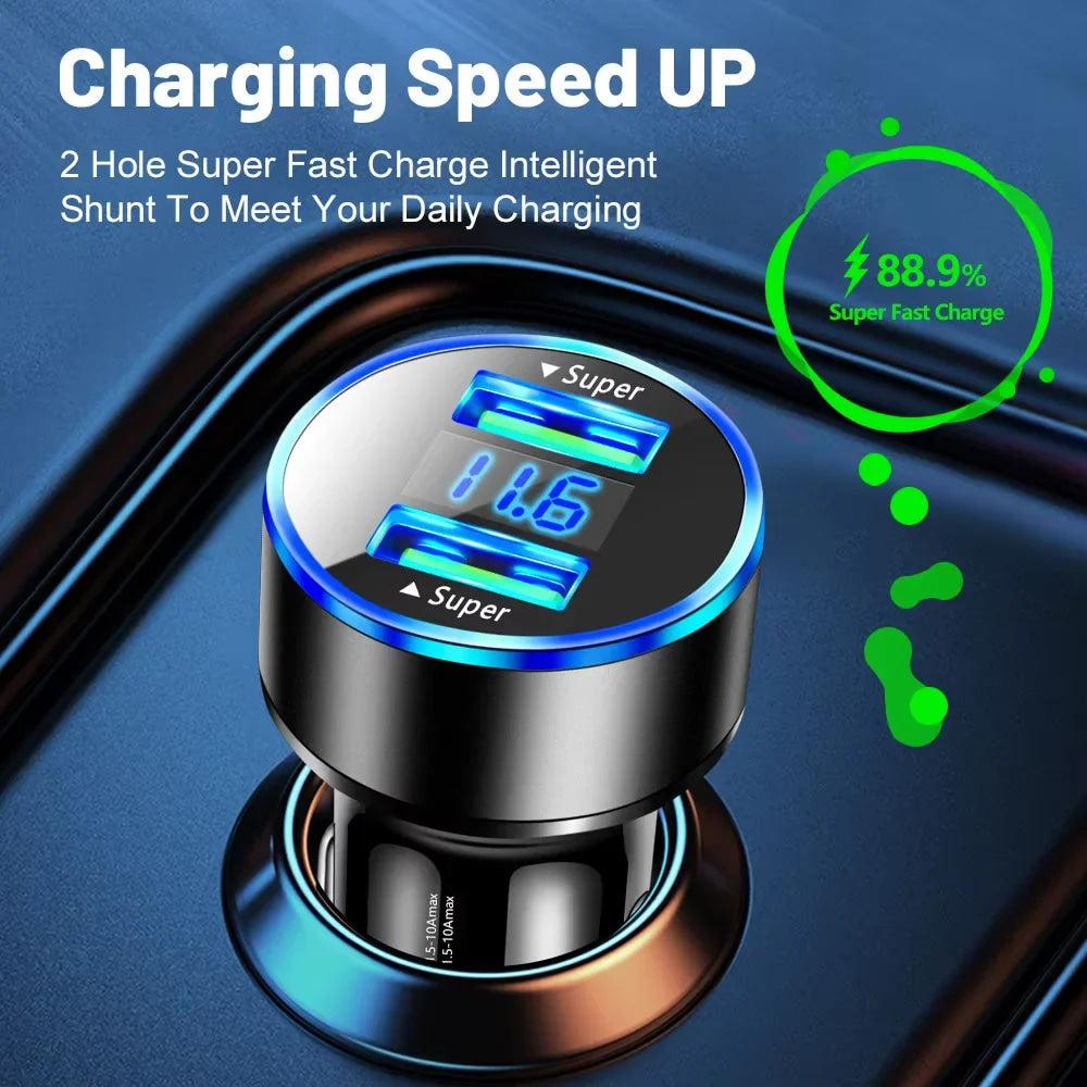 Cargador de coche de 240W, puertos USB duales, carga súper rápida de 120W con pantalla Digital, adaptador de carga rápida para IPhone, Samsung, Xiaomi