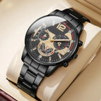 6PCS Luxury Men Business Watches Rings Set Fashion Steel Band Man Arabic Dial Quartz Wristwatch (Without Box)