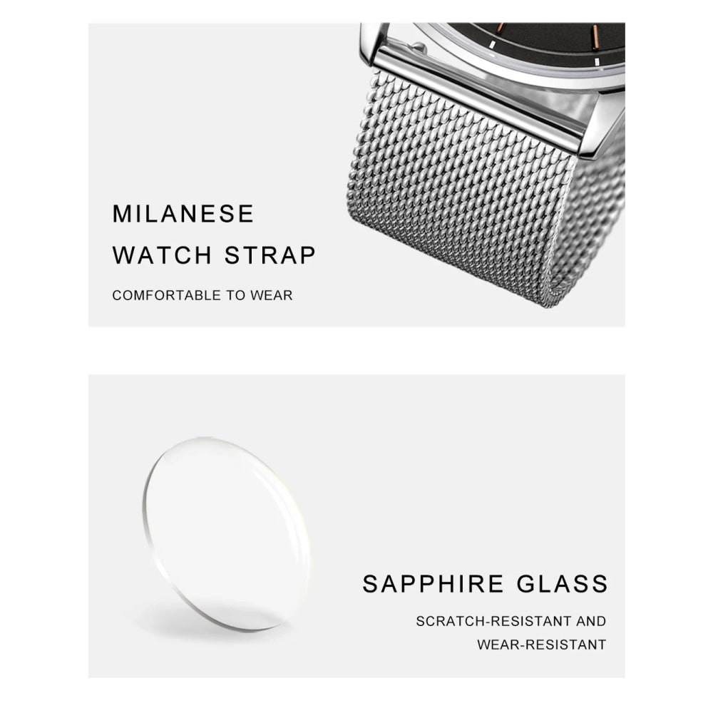 CADISEN Swiss Ronda 715 Quartz Watch Mans 7MM Ultra-thin Dial Sapphire Luminous Stainless Steel Milano Mesh Strap Watches Men