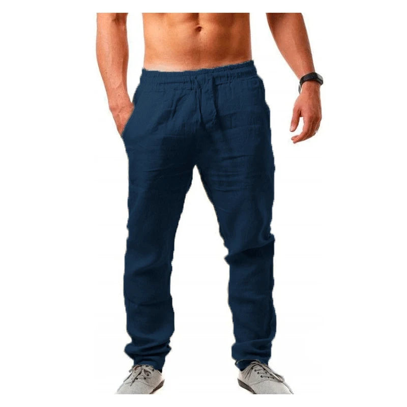 2025 new men's cotton and linen pants, loose and cool casual pants, elastic waist pants, casual oversized street wear, lightweig