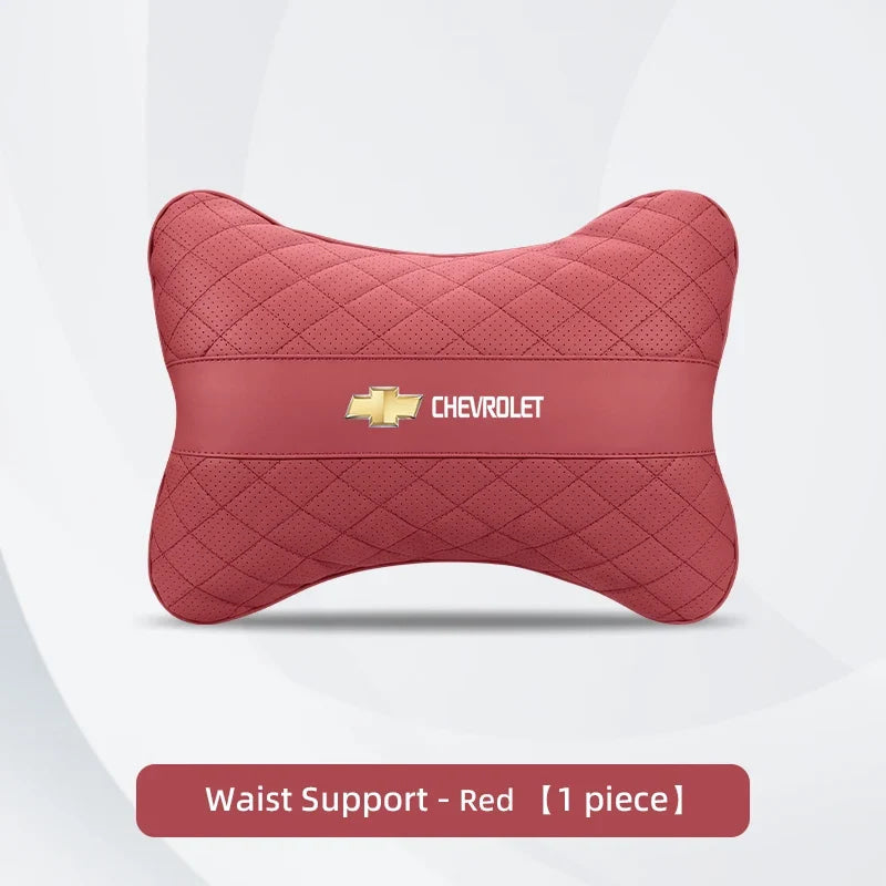 Nappa Leather Car Headrest Neck Pillow Waist Cushioning For Chevrolet Spark Captiva Cruze Malibu Equinox Trax Camaro Blazer