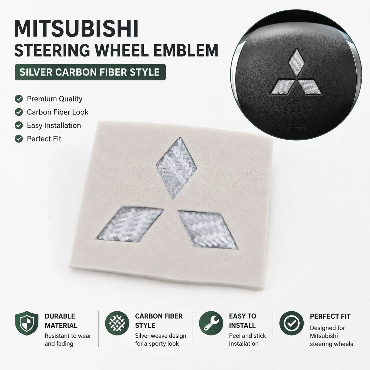 1pcs 3D Mitsubishi Carbon Fibre Steer Wheel Emblem Car Steering Wheel Sticker Car Interior Emblem Car Styling Accessories