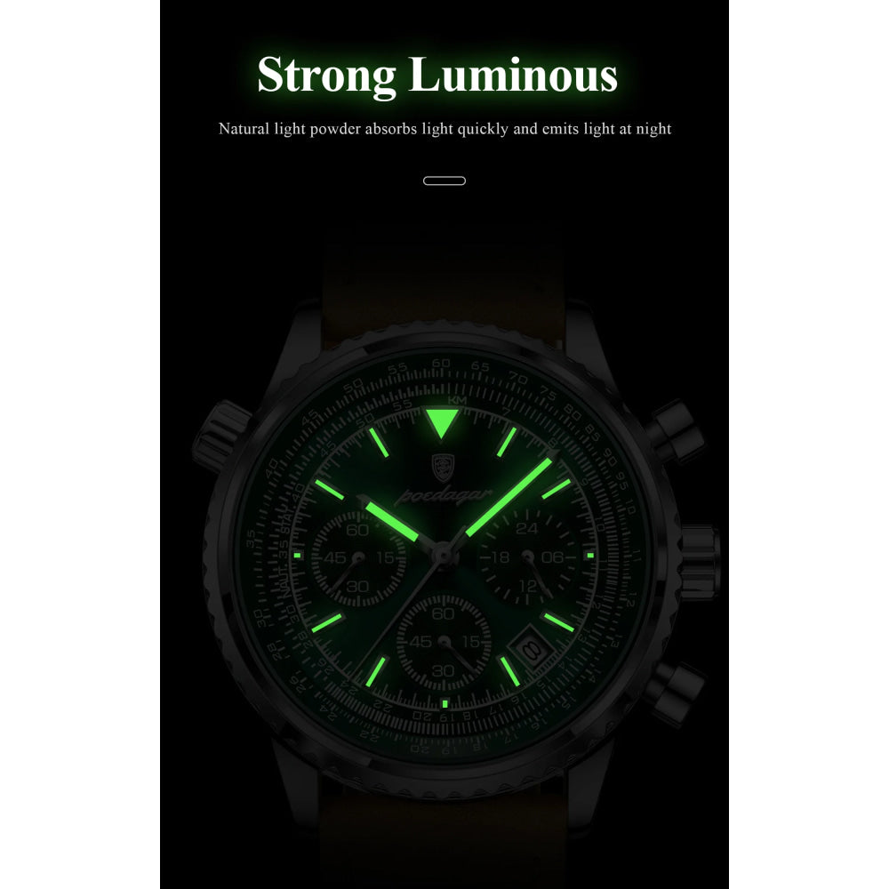 POEDAGAR Luxury Man Watch Quartz Waterproof Luminous Date Chronograph Leather Men Wristwatch Military Sports Men's Watches Reloj
