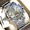POEDAGAR Luxury Men Wristwatch Hollow Tourbillon Luminous Date Week Man Clock Automatic Mechanical Stainless Steel Men's Watches