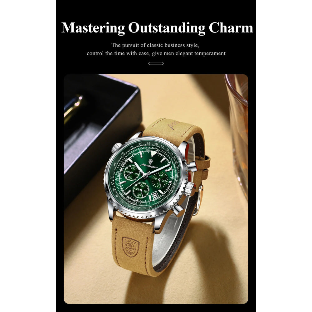 POEDAGAR Luxury Man Watch Quartz Waterproof Luminous Date Chronograph Leather Men Wristwatch Military Sports Men's Watches Reloj