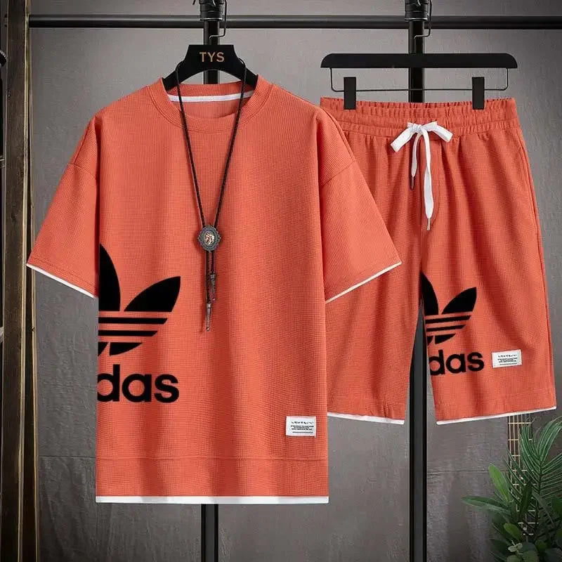 Summer 2026 New Men's pullover sportswear Set, fashionable basketball men's casual short-sleeved T-shirt + shorts two-piece set