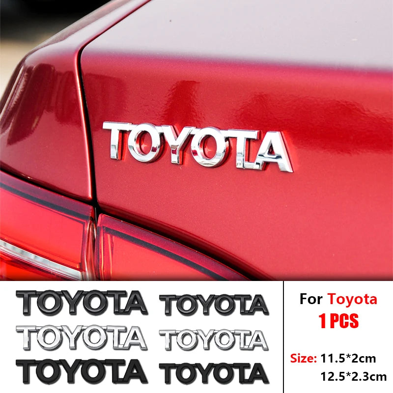 3D ABS TOYOTA Letters Emblem Rear Trunk Badge Logo Nameplate Sticker Black Chrome For Hilux Highlander Yaris RAV4 Camry Corolla