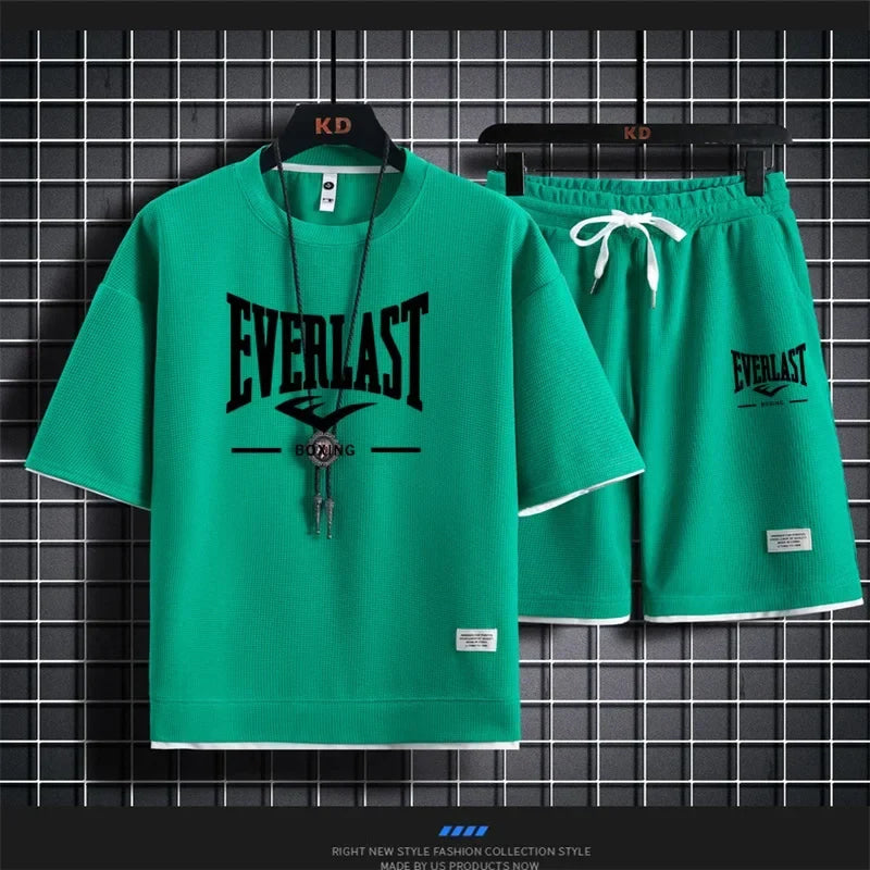 2026 Men's summer suit high quality round neck men's T-shirt 2 pieces shorts running quick dry leisure quick dry.