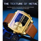 SANDA 6163 Fashion Trend Men's Quartz Watch Fashion Square Watch Countdown Sports Waterproof Dual Display Digital Men's Watches