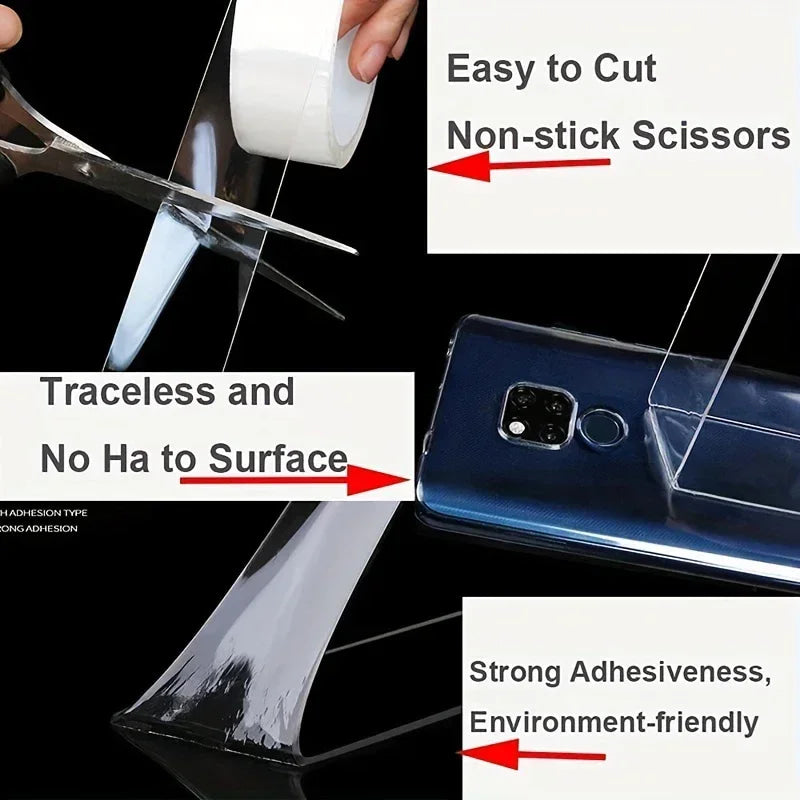 Nano cinta adhesiva de doble cara Extra fuerte, transparente, sin rastro, reutilizable, impermeable, para el hogar, 5m/3/2m/1m