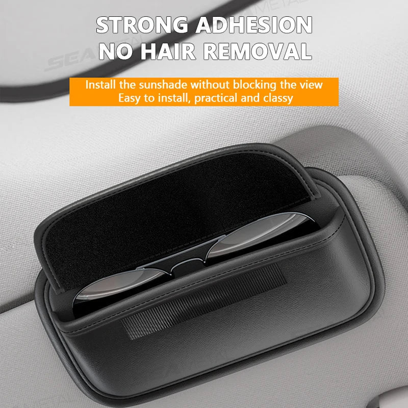 SEAMETAL Car Glasses Case Wear-Resistant PU Leather Sunglasses Holder Hook and Loop Fastener Eyewear Protection Box Scratch-Free