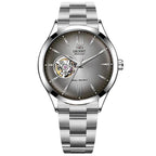 Orient Men's Automatic Open Heart Watch Blue Dial Stainless Steel Band Casual Dress Wristwatch 30M Water Resistant Fashion Watch