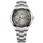 Orient Men's Automatic Open Heart Watch Blue Dial Stainless Steel Band Casual Dress Wristwatch 30M Water Resistant Fashion Watch