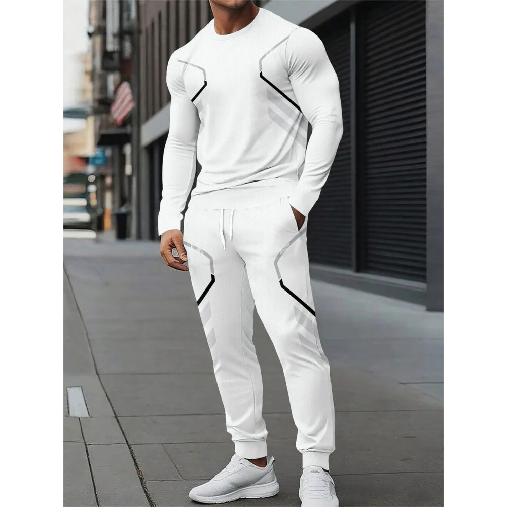 The new men's round-neck sweatshirt set for Spring and Autumn 2025 features street fashion and comfort with 3D pattern printing