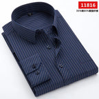 Men's long-sleeved shirt loose version flat hem striped business formal middle-aged and elderly straight shirt