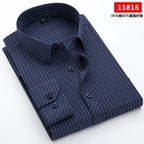 Men's long-sleeved shirt loose version flat hem striped business formal middle-aged and elderly straight shirt