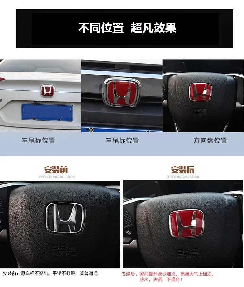 For Honda Civic Accord City H-Sticker Interior Modification CRV Jade Fit Acrylic Car Steering Wheel Emblem Odyssey Hybrid