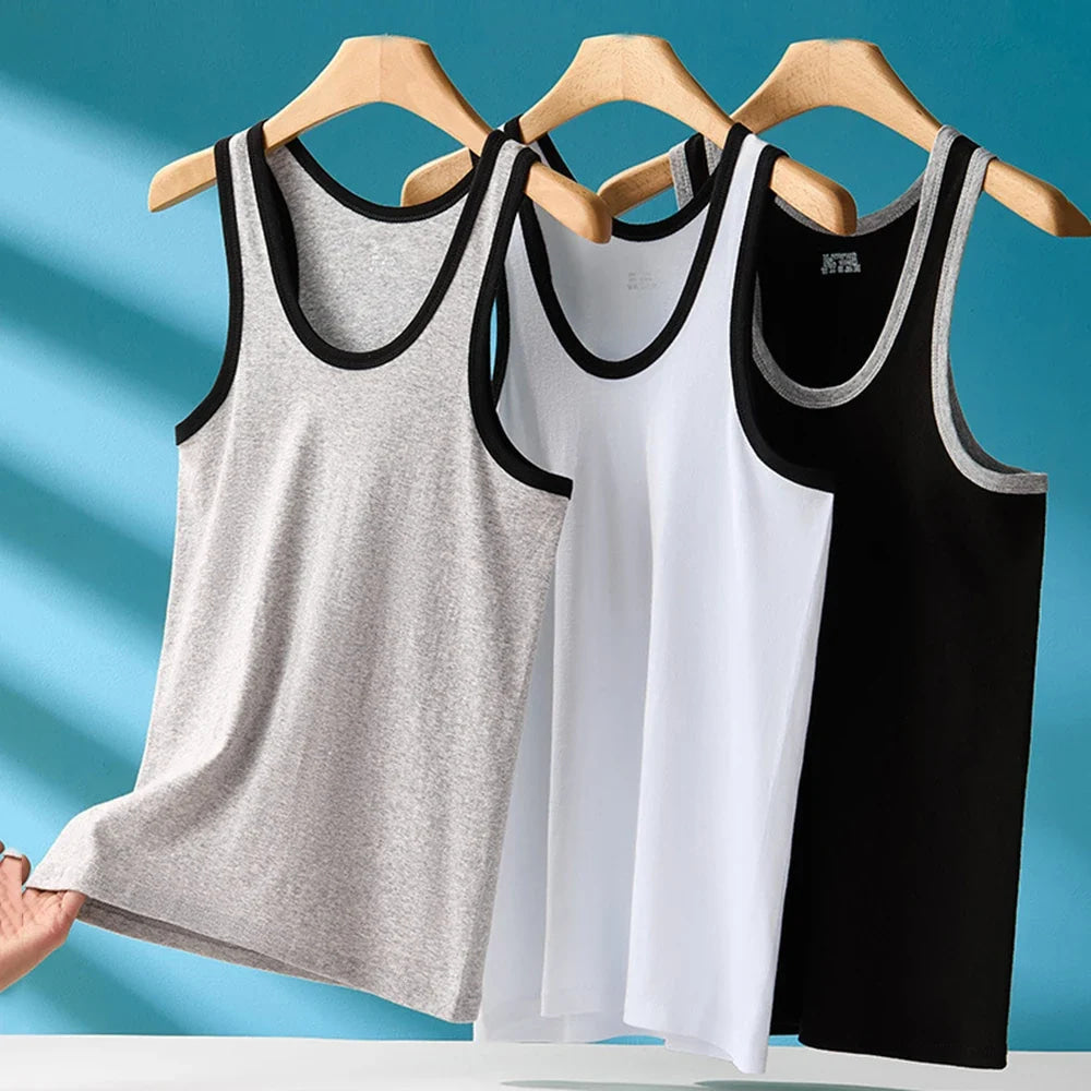 Men's Four Seasons Cotton Joker Vest White Black Color Basic Vest Fit Sports Fitness T-shirt Summer Bodybuilding Gym Tank Tops