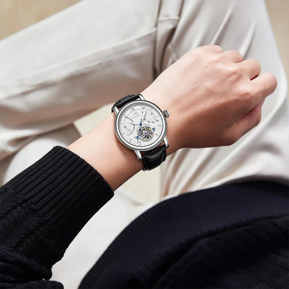 Shanghai Watch Skeletonized Flywheel Men's Mechanical Watch 42mm Automatic Watches Retrograde Calendar Sapphire Wristwatch S8924