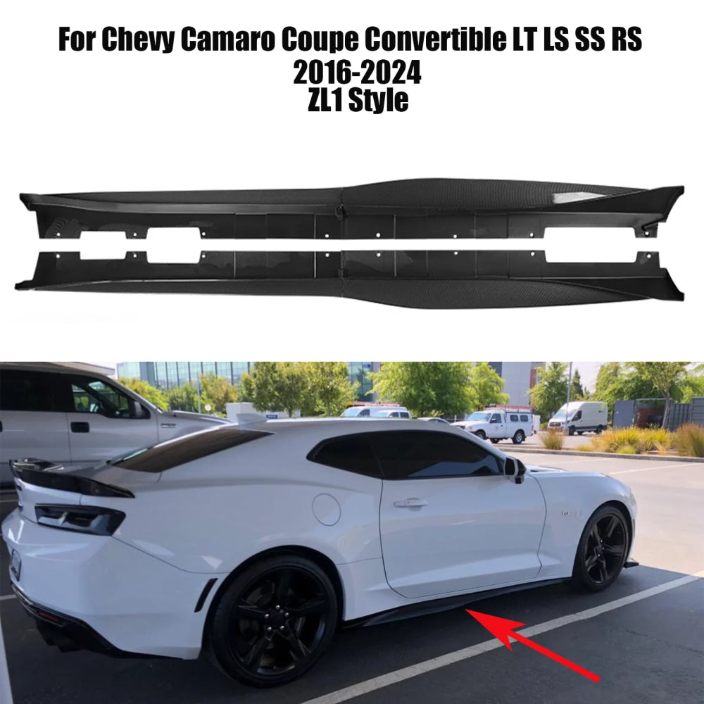 For Chevy Camaro Coupe Convertible LT LS SS RS 2016-2024 ZL1 Style Side Skirts Rocker Panels Spoiler Carbon Look Glossy black