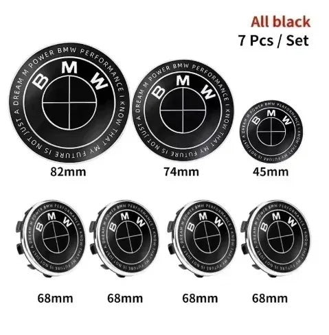 7pcs 45mm 68mm 74mm 82mm Car Front Hood Emblem rear boot badge Steering wheel Logo for BMW M F30 G01 E36 E39 E87 E46 E90 E92 E53