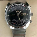 automatic mechanical Orient unisex watch with rotating large dial, fully functional stainless steel world time
