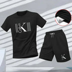 "2025 Men's Breathable sports pattern Printed T-shirt Casual Fashion short-sleeved T-shirt Summer streetwear top Two-piece set.