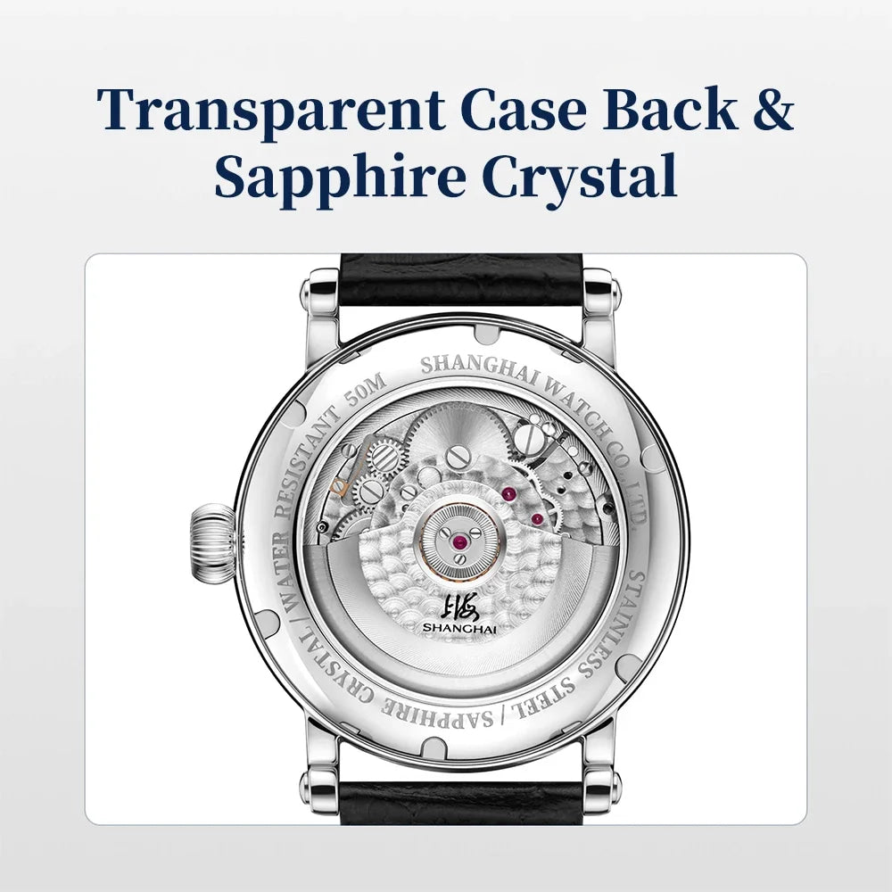Shanghai Watch Skeletonized Flywheel Men's Mechanical Watch 42mm Automatic Watches Retrograde Calendar Sapphire Wristwatch S8924