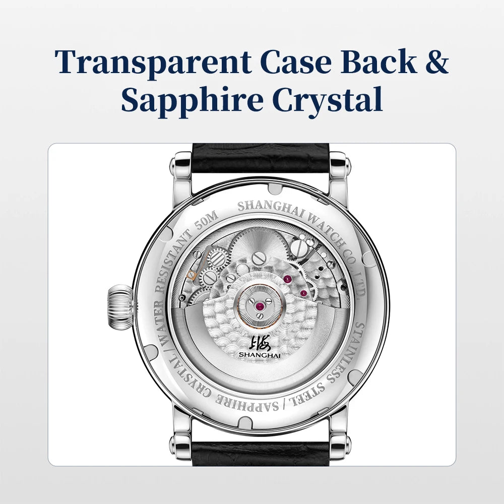 Shanghai Watch Skeletonized Flywheel Men's Mechanical Watch 42mm Automatic Watches Retrograde Calendar Sapphire Wristwatch S8924