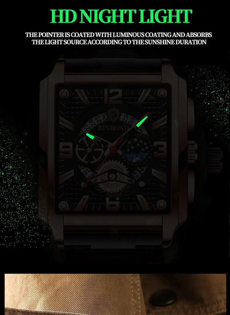 BINBOND Luxury quartz wristwatches luminous waterproof auto date chronograph men's watch business sport fashion casual reloj