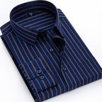 Men's long-sleeved shirt loose version flat hem striped business formal middle-aged and elderly straight shirt