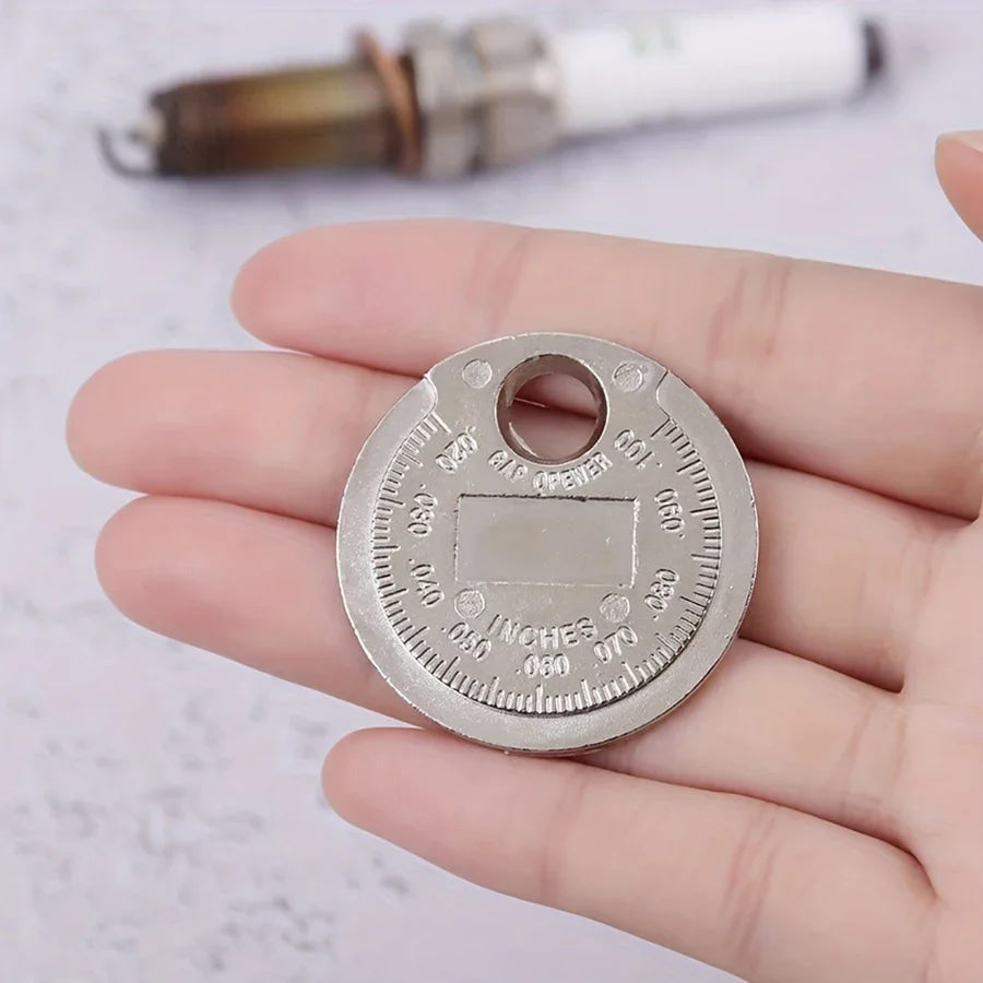 Herramienta de medición de espacio de bujía tipo moneda, rango de 0,6-2,4mm, herramienta de medición de huecos de bujía, 1 ud.