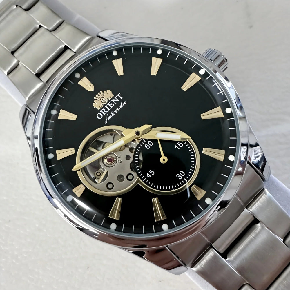 ORIENT Automatic Mechanical Watch Men's Stainless Steel Strap Skeleton Dial White Gold Needle Luminous 50M Waterproof Sapphire