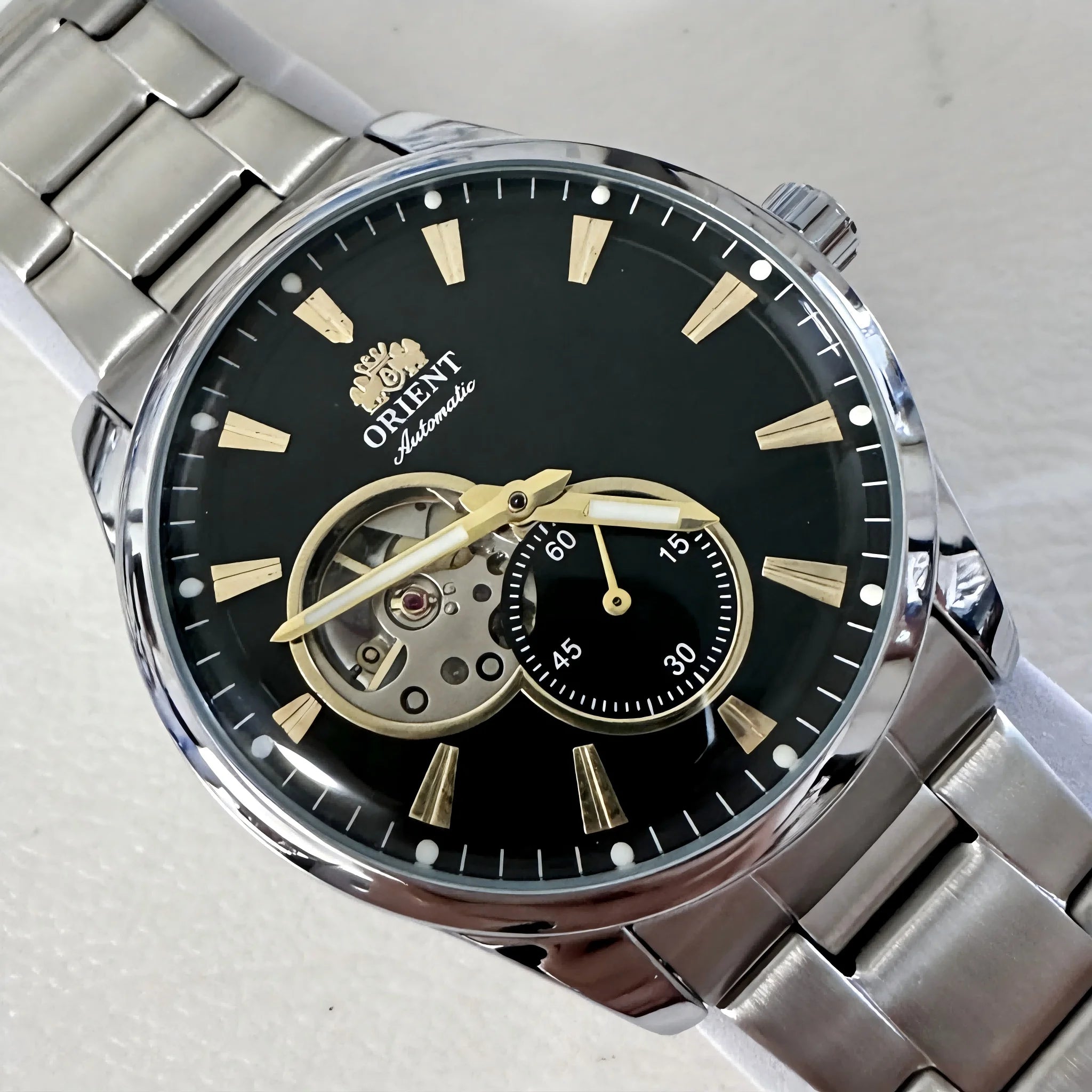 ORIENT Automatic Mechanical Watch Men's Stainless Steel Strap Skeleton Dial White Gold Needle Luminous 50M Waterproof Sapphire