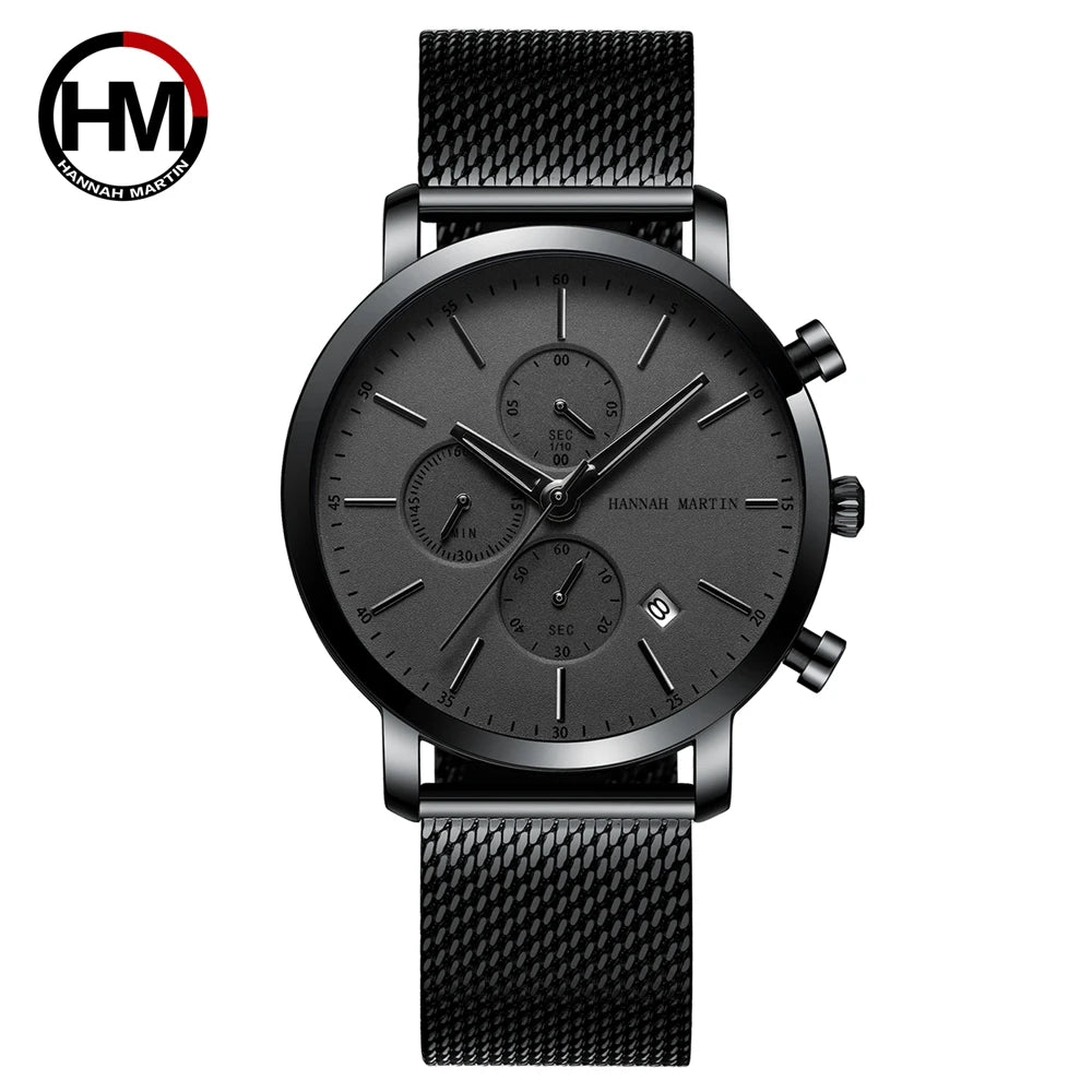 Reloj Hannah Martin Top para hombre, marca de estilo empresarial, acero inoxidable, moda, resistente al agua, deportivo, reloj de cuarzo multifuncional para hombre