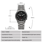 BERNY Full Titanium Watches for Men Outdoor Quartz Men's Field Wristwatch VH31 Super Luminous Sapphire Easy Read Watch