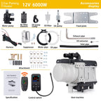 12V 6KW Diesel Fuel Liquid Heater Gasoline Preheater LCD Switch Silencer +Water Pump Parking Heating Device For Trucks Van Car