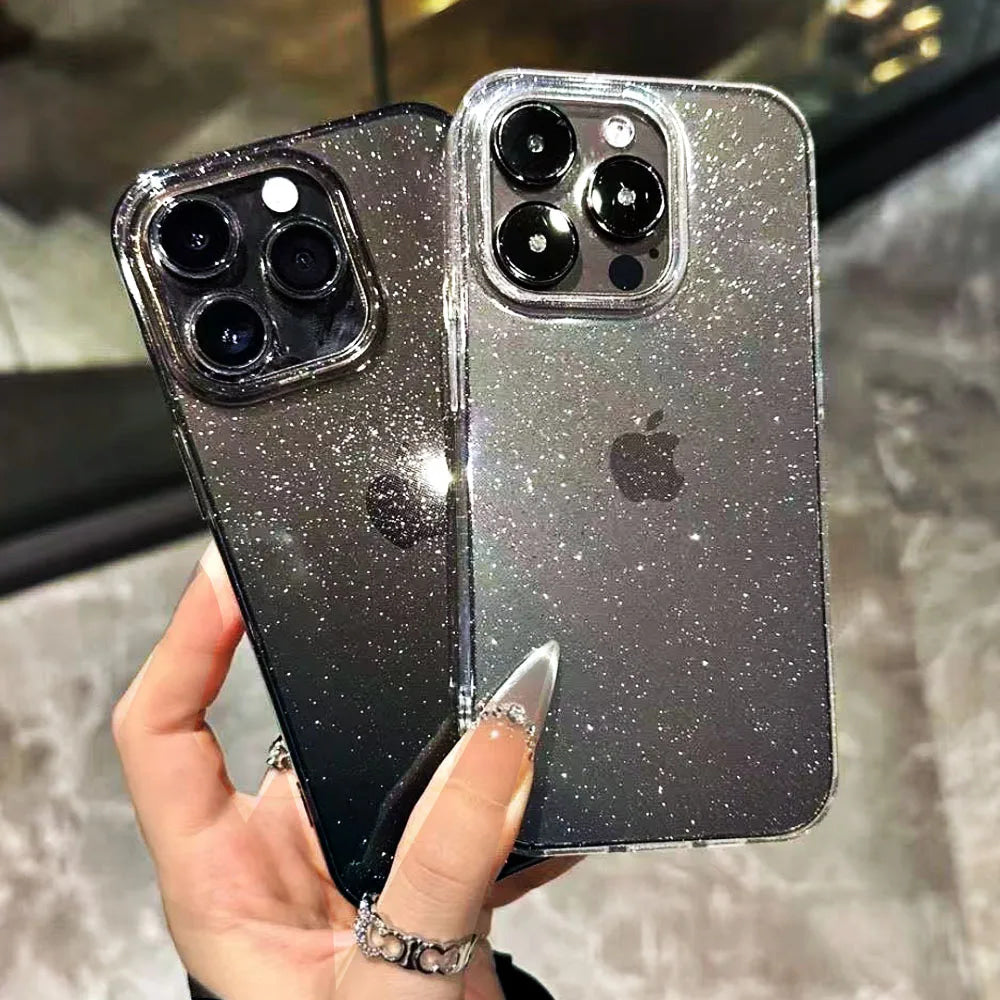 Nueva funda transparente de lujo con purpurina ostentosa para iPhone 16, 15, 14, 13, 12, 11 Pro Max Mini X XR XS, funda suave transparente de TPU a prueba de golpes